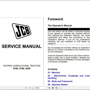 JCB Tractor Fastrac 4160 4190 4220 Sevice Manual 1