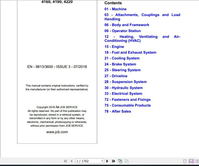 JCB Tractor Fastrac 4160 4190 4220 Sevice Manual 2