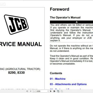 JCB Tractor Fastrac 8290 and 8330 Sevice Manual 1