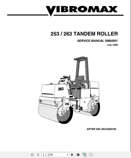 JCB Vibromax Roller 253 263 SN JKC5300100 Onwards Sevice Manual 1