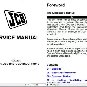 JCB Vibromax Roller JCB116 JCB116D JCB116DD VM116 Sevice Manual 1