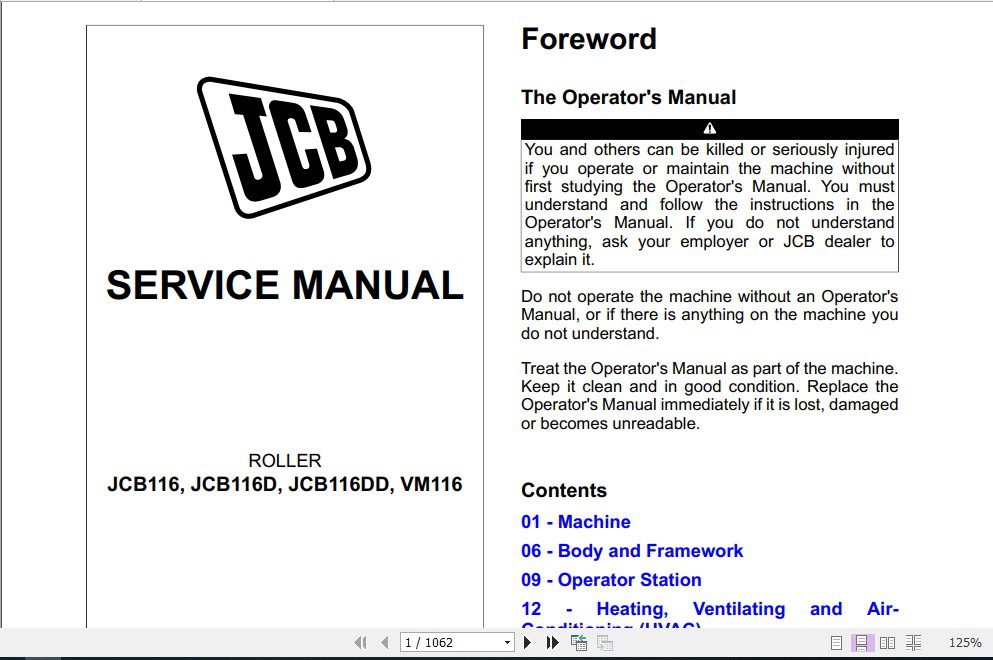 JCB Vibromax Roller JCB116 JCB116D JCB116DD VM116 Sevice Manual 1