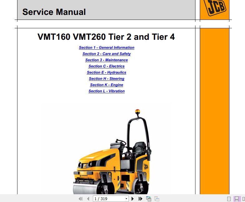 JCB Vibromax Roller VMT 160 260 Sevice Manual 1