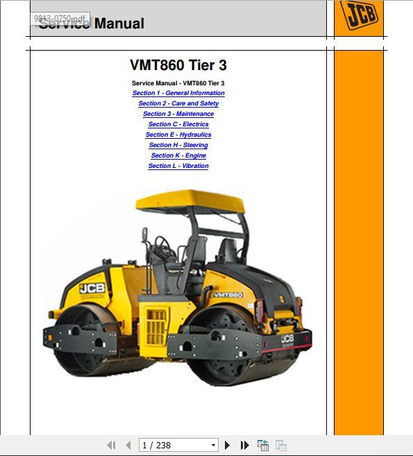 JCB Vibromax Roller VMT860 India Only Sevice Manual 1