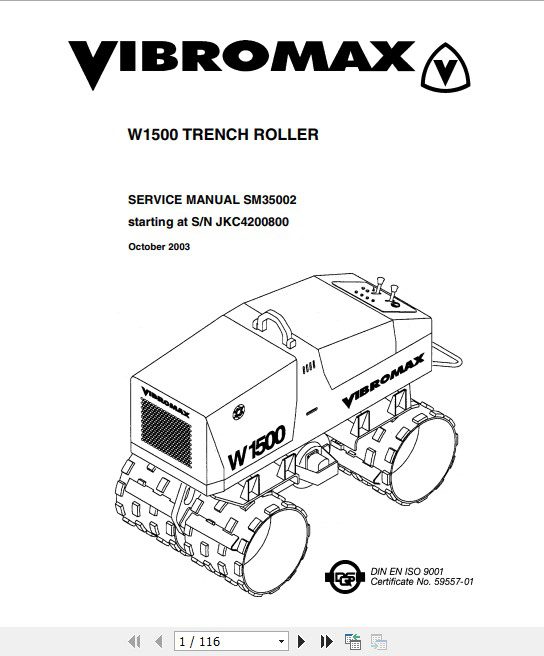 JCB Vibromax Roller W1500 S N JKC42000799 Sevice Manual 1