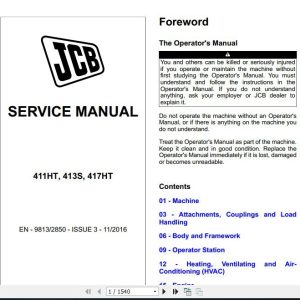 JCB Wheeled Loader 411 4135 417 Tier 4i Sevice Manual 1