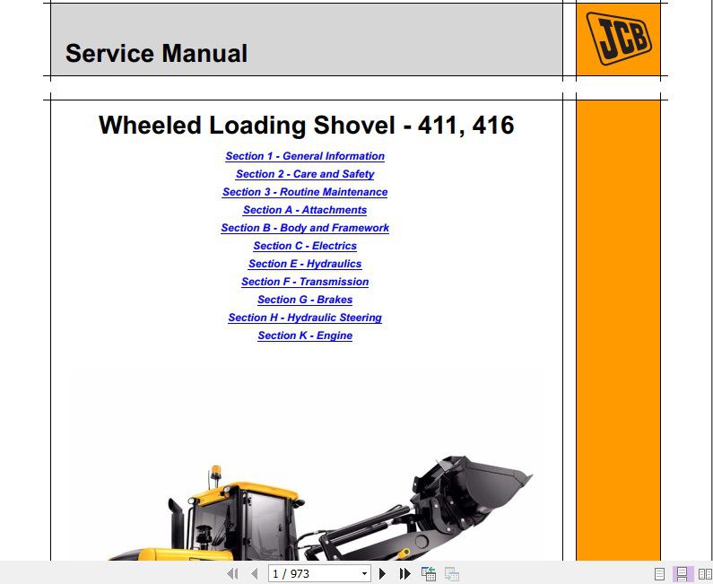 JCB Wheeled Loader 411 416 VVLS Sevice Manual 1