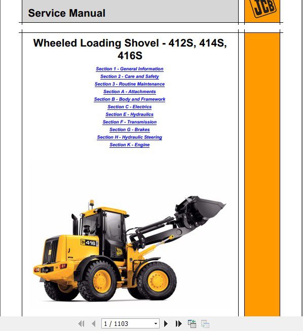 JCB Wheeled Loader 412S 414S416S Sevice Manual 1