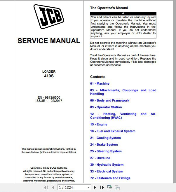 JCB Wheeled Loader 419S Sevice Manual 1