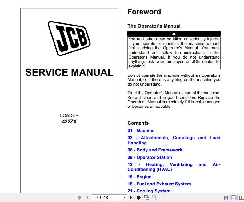 JCB Wheeled Loader 422ZX Sevice Manual 1