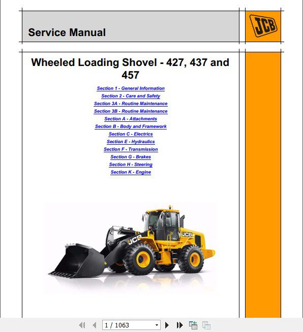 JCB Wheeled Loader 427 437 457 T4i Sevice Manual 1