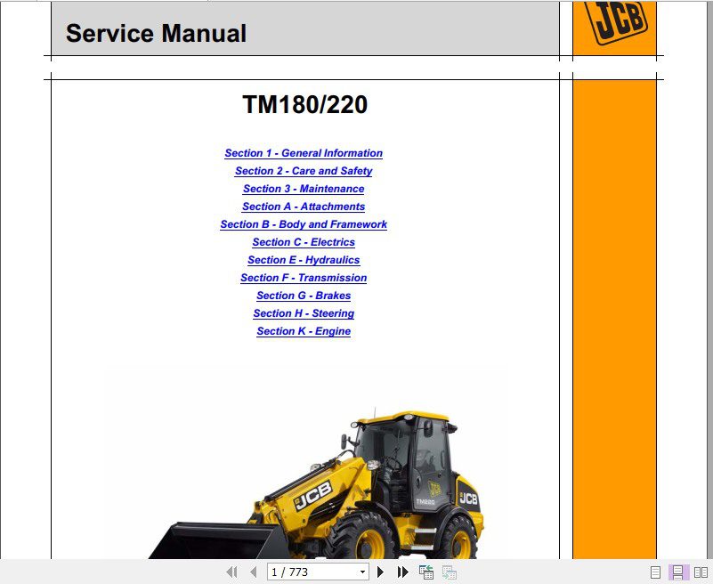 JCB Wheeled Loader TM180 TM220 Engine Deutz Sevice Manual 1