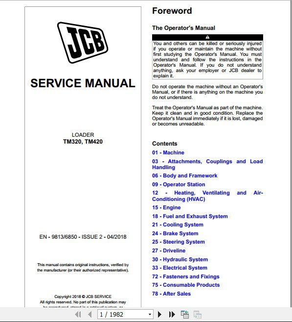 JCB Wheeled Loader TM320 TM420 Tier 4F Sevice Manual 1