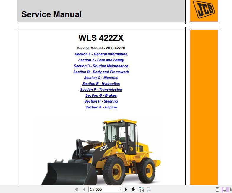 JCB Wheeled Loader WLS 422ZX Sevice Manual 1