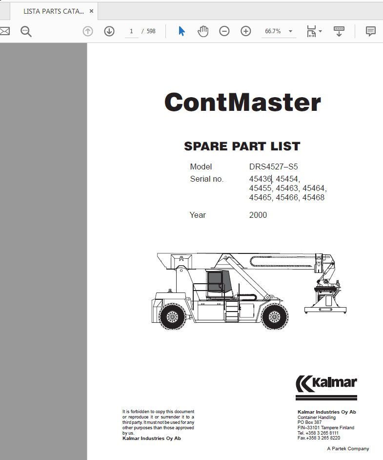 Kalmar DRS4527–S5 Spare Part List 45436 1