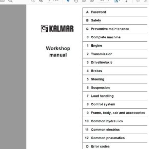Kalmar Montacargas DCE 90–180 DCE 70 32E3–70 35E4 2006 Workshop Manual VDCE10.03GB 1