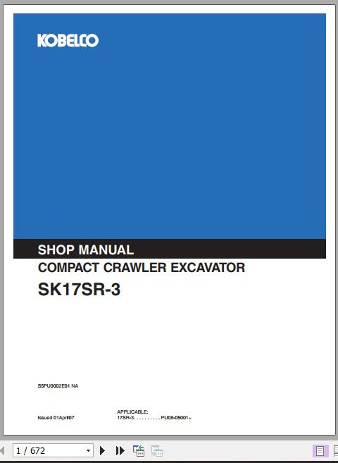 Kobelco Compact Clawler Excavator SK17SR 3 Shop Manual 1