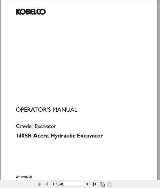 Kobelco Crawler Excavator 140 Acera Tier 4 Operators Manual 1
