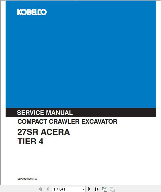 Kobelco Crawler Excavator 27SR Acera Tier 4 Compact Service Manual 1