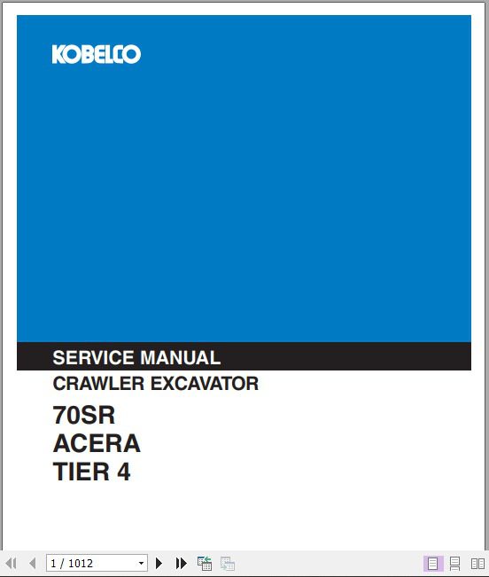 Kobelco Crawler Excavator 70SR Acera Tier 4 Service Manual 1
