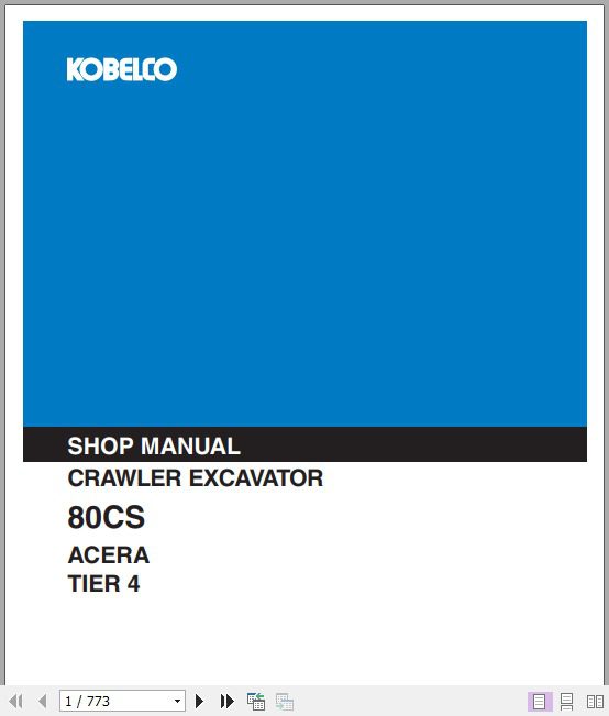 Kobelco Crawler Excavator 80CS Acera Tier 4 Shop Manual 1