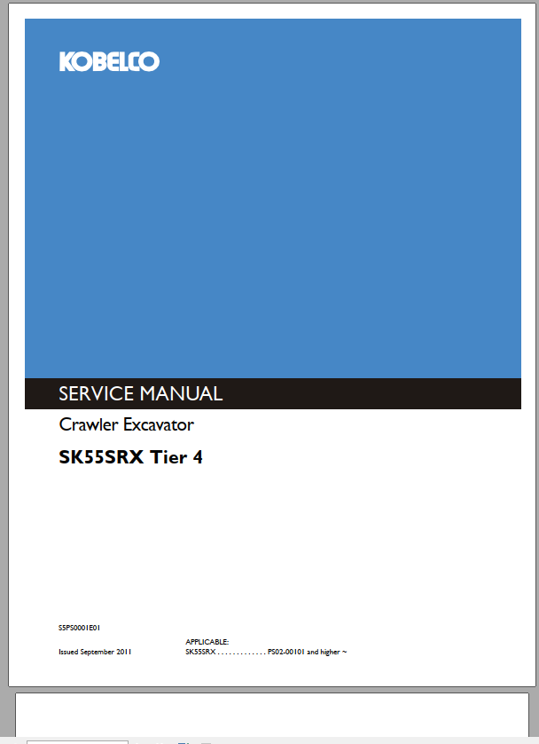 Kobelco Crawler Excavator SK55SRX Tier 4 Service Manual 1
