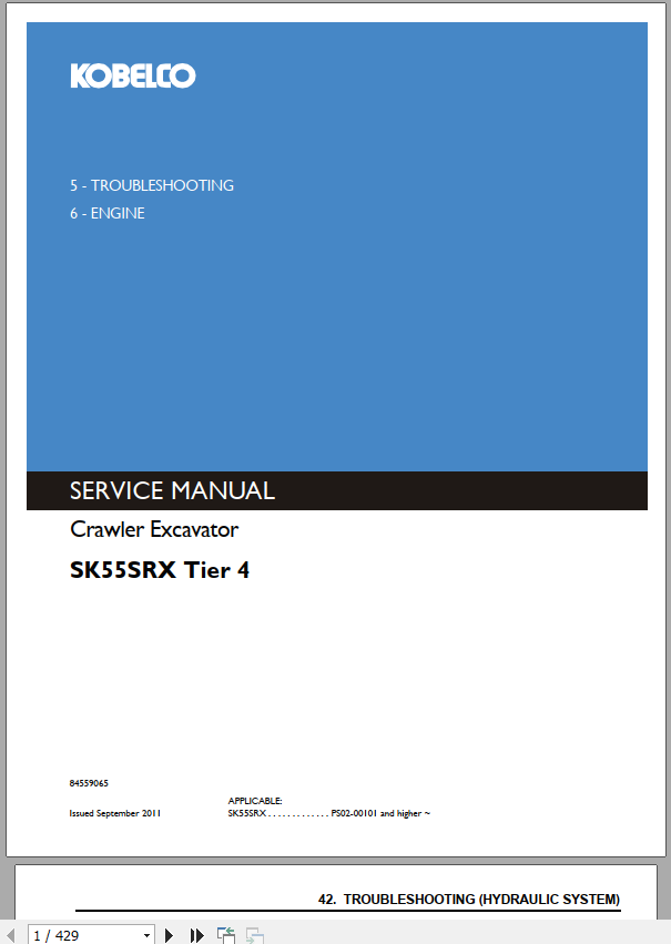 Kobelco Crawler Excavator SK55SRX Tier 4 Service Manual 2