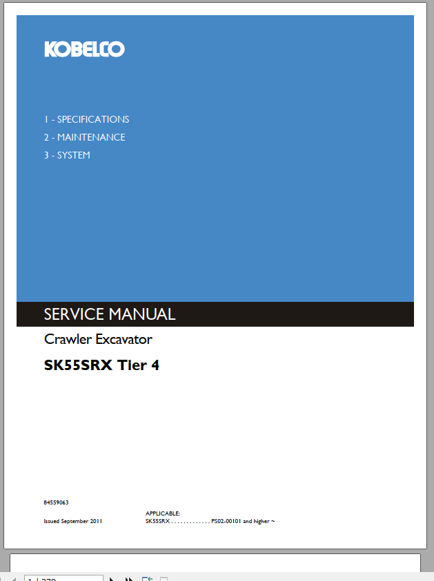 Kobelco Crawler Excavator SK55SRX Tier 4 Service Manual 4