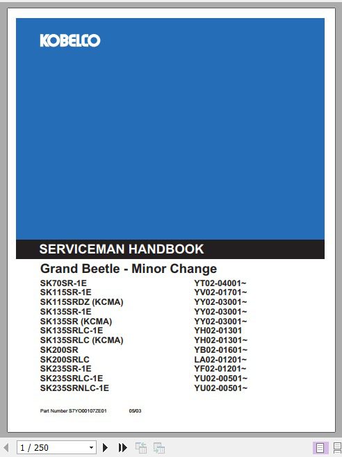Kobelco Excavator Grand Beetle Minor Change SK YT Series Operators Manual 1