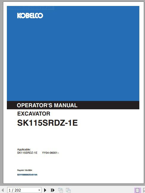 Kobelco Excavator SK115SRDZ 1E Operators Manual 1