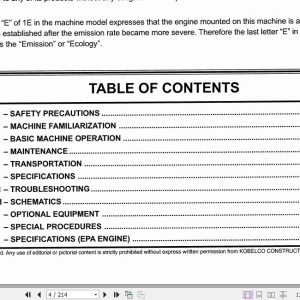 Kobelco Excavator SK115SRDZ SK115SRDZ 1E Operators Manual 2
