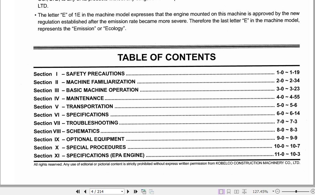 Kobelco Excavator SK115SRDZ SK115SRDZ 1E Operators Manual 2