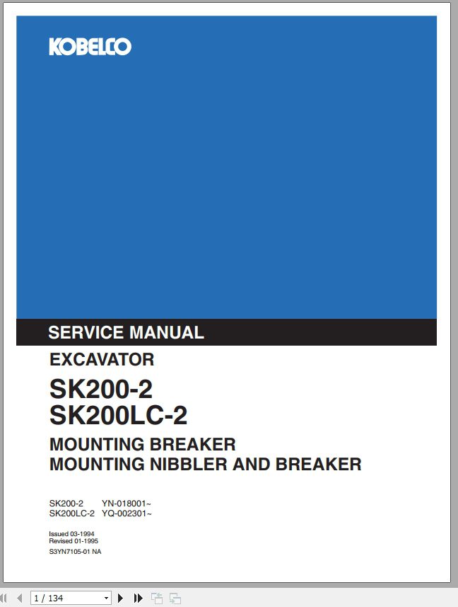 Kobelco Excavator SK200 2 SK200LC 2 Nibbler Breaker Service Manual 1