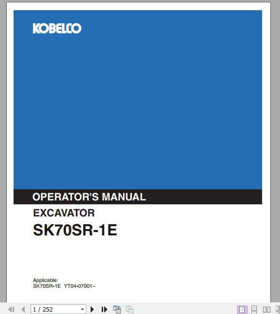 Kobelco Excavator SK70SR 1E Operators Manual 1