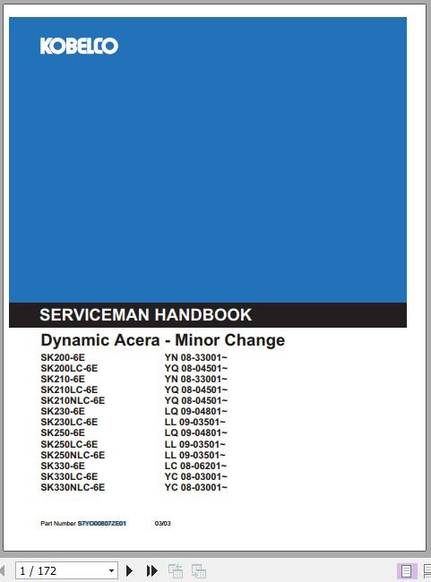 Kobelco Grand Beetle Dynamic Acera Minor Change SK Series Operators Manual 1