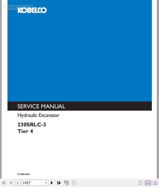 Kobelco Hdraulic Excavator 230SRLC 3 Tier 4 Service Manual 1