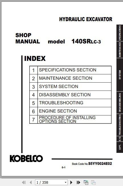 Kobelco Hydraulic Excavator 140SRLC 3 Shop Manual 1