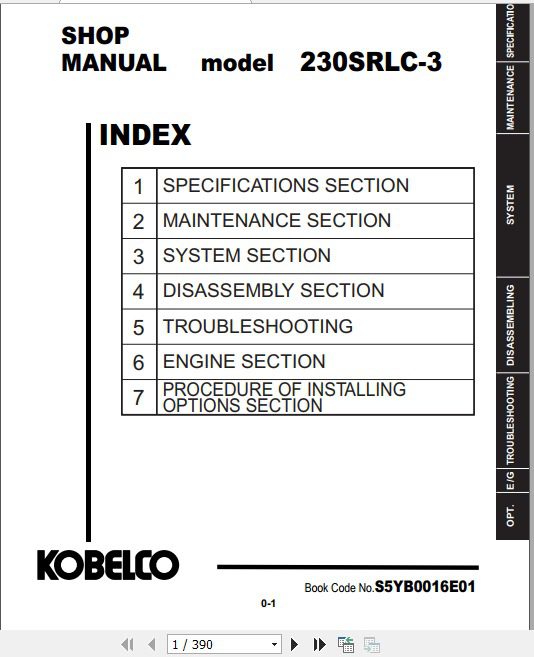 Kobelco Hydraulic Excavator 230SRLC 3 III Shop Manual 1