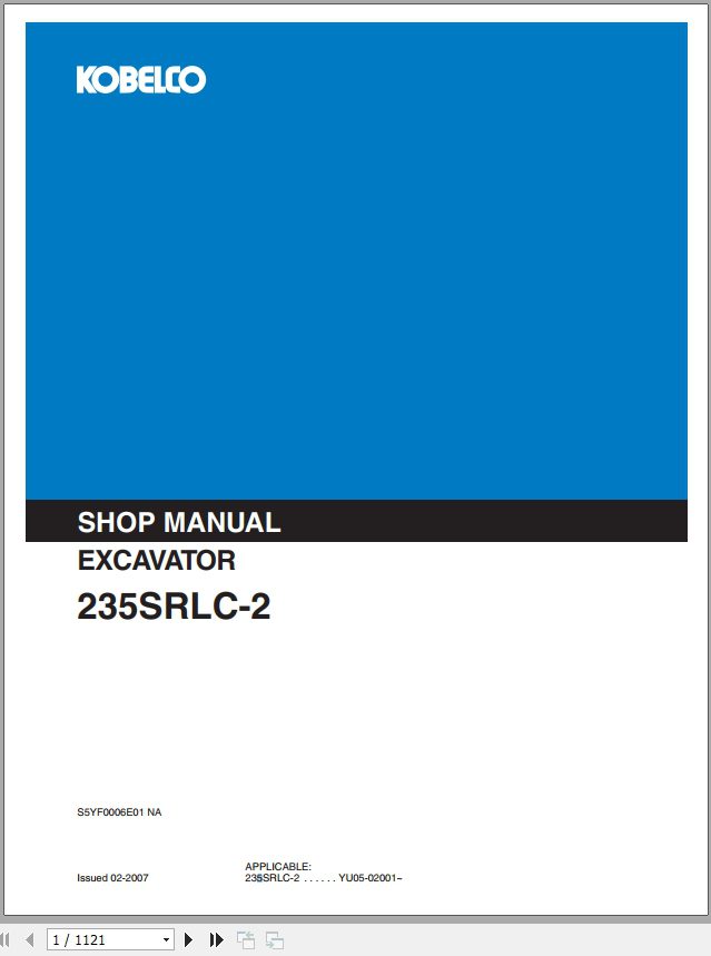 Kobelco Hydraulic Excavator 235SRLC 2 Shop Manual 1
