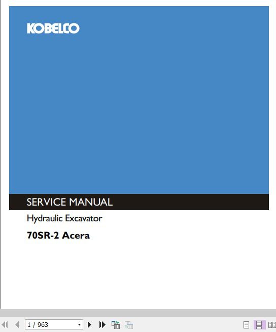 Kobelco Hydraulic Excavator 70SR 2 Acera Tier 4 Service Manual 1