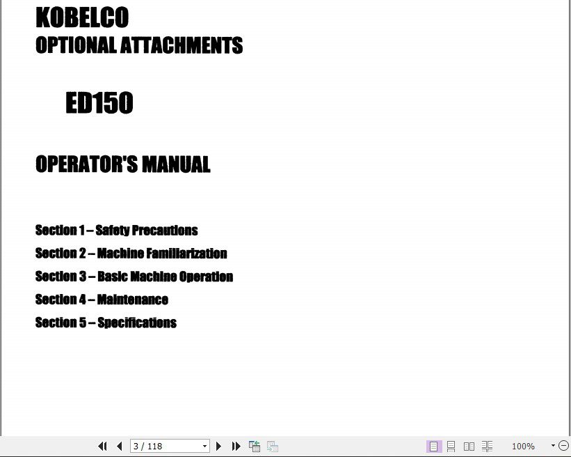 Kobelco Hydraulic Excavator ED150 Operators Manual 2