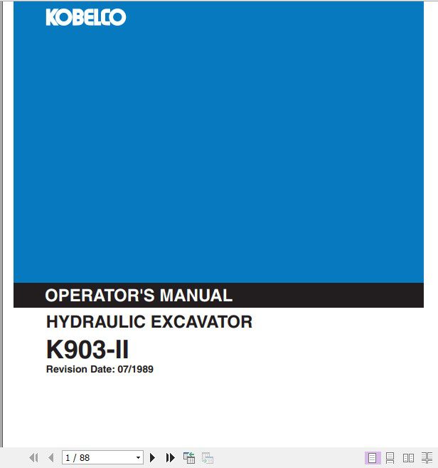 Kobelco Hydraulic Excavator K903 II Operators Manual 1 1