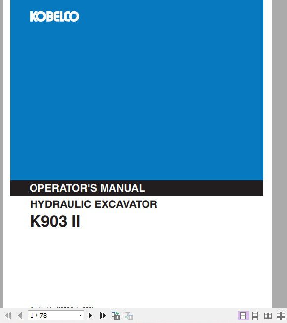 Kobelco Hydraulic Excavator K903 II Operators Manual 1