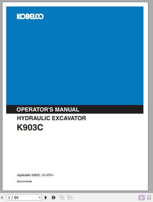 Kobelco Hydraulic Excavator K903C Operators Manual 1