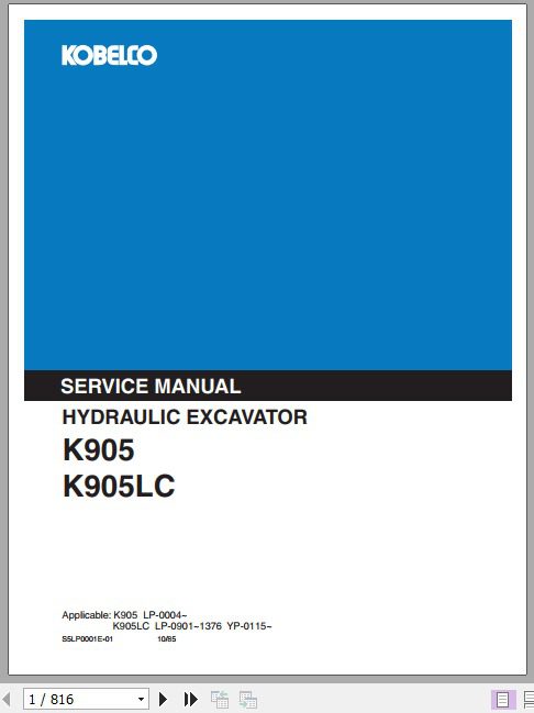 Kobelco Hydraulic Excavator K905 K905LC Service Manual 1