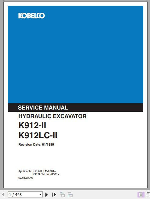 Kobelco Hydraulic Excavator K912 II K912LC II Service Manual 1