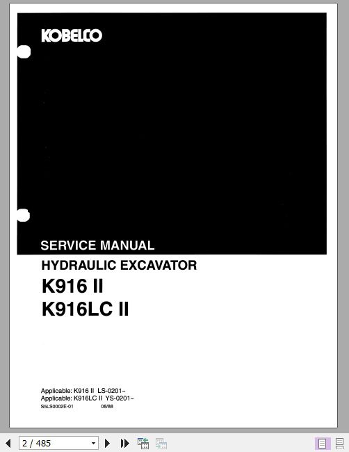 Kobelco Hydraulic Excavator K916 II K916LC II Service Manual 1