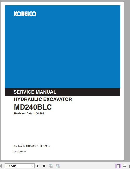 Kobelco Hydraulic Excavator MD200BLC Service Manual 1