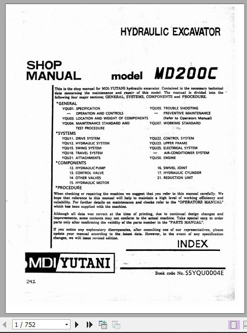 Kobelco Hydraulic Excavator MD200LC Shop Manual 1
