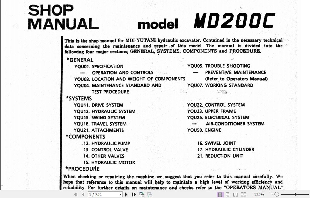 Kobelco Hydraulic Excavator MD200LC Shop Manual 2